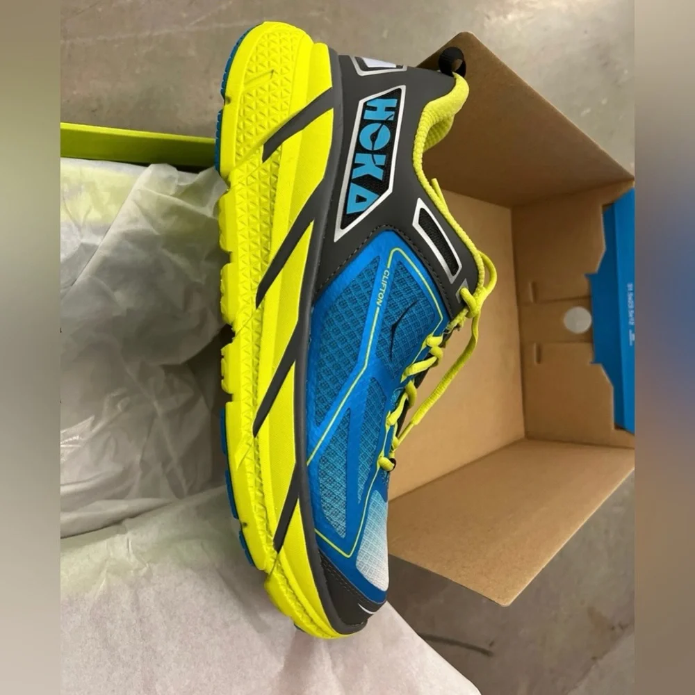 New Hoka Neon Yellow and Blue Athletic Shoes - Picture 5 of 7